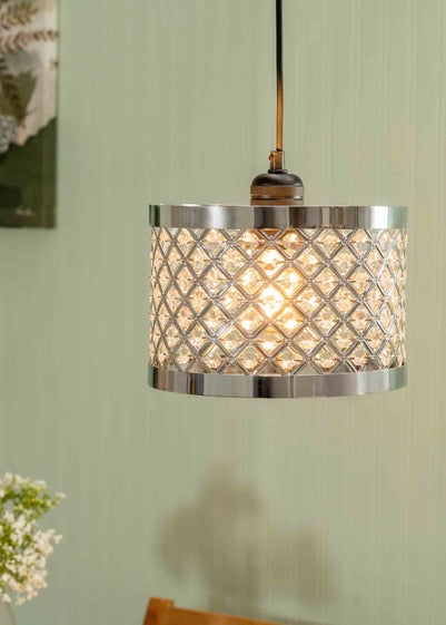 ValueLights Hadley Polished Silver Drum Ceiling Pendant Shade (16.5cm x 24cm x 24cm)