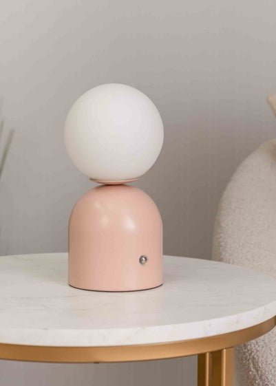 ValueLights Dimmable Pink Table Lamp with White Globe Shade Integrated LED