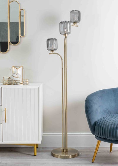 ValueLights Amelie Gold Floor Lamp with Grey Rectangular Shade