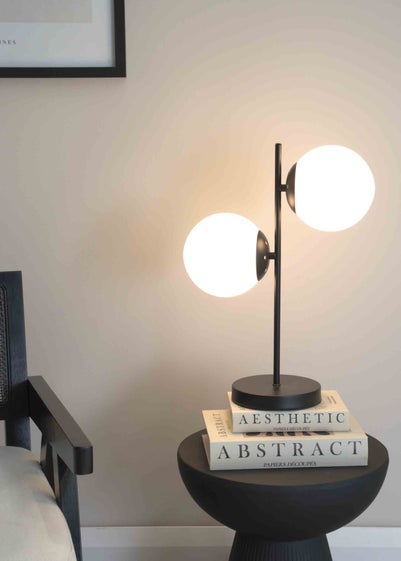 ValueLights Jas  Black Table Lamp with White Globe Shade