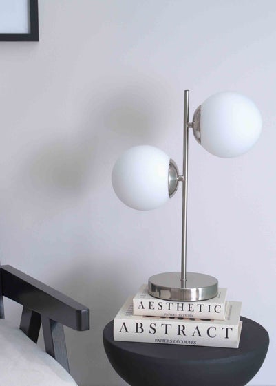 ValueLights Jas Silver Table Lamp with White Globe Shade