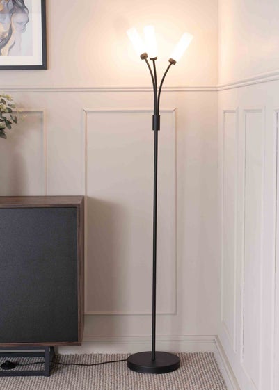 ValueLights Maya  Black Floor Lamp with White Shades (158.5cm x 26.5cm x 26.5cm)