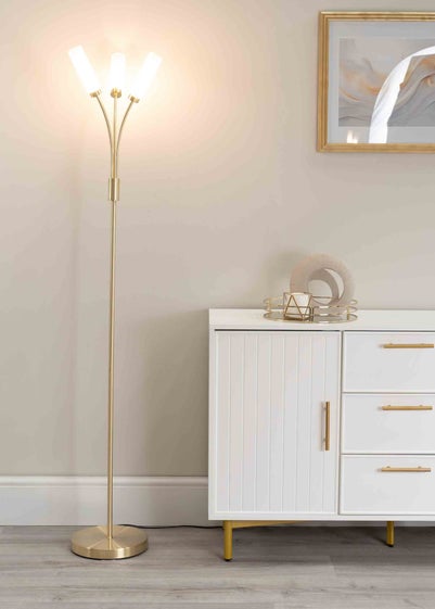 ValueLights Maya Gold Floor Lamp with White Shades (158.5cm x 26.5cm x 26.5cm)