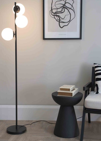 ValueLights Jas  Black Floor Lamp with White Globe Shade (159cm x 35cm x 25cm)