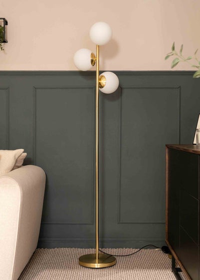 ValueLights Jas Gold Floor Lamp with White Globe Shade (159cm x 31cm x 31cm)