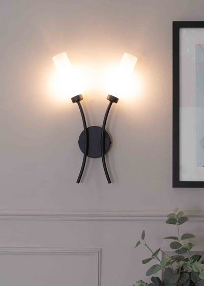 ValueLights Maya  Black Wall Light with White Drum Shade (42cm x 27cm x 5.5cm)