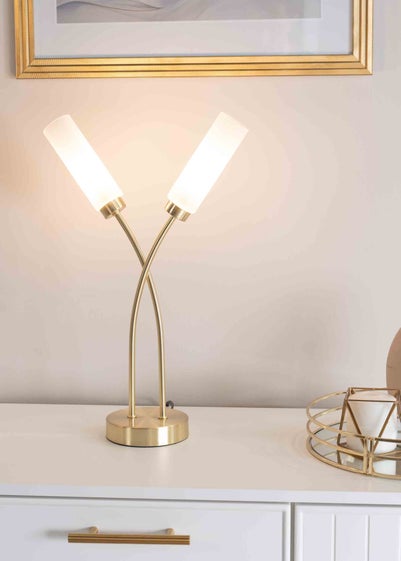 ValueLights Maya Gold Table Lamp with White Drum Shade