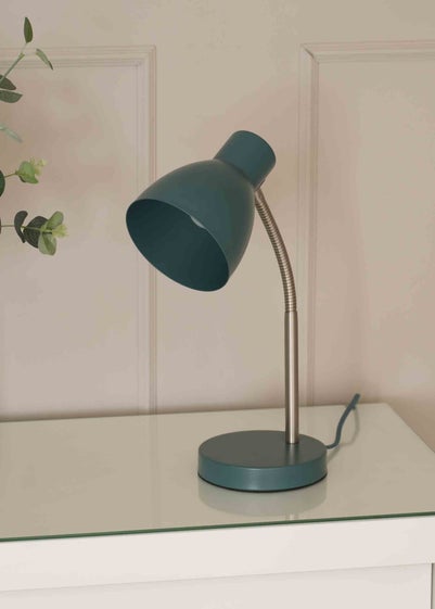 ValueLights Keela Matte Teal Table Lamp with Oval Shade (35cm x 14cm x 27cm)