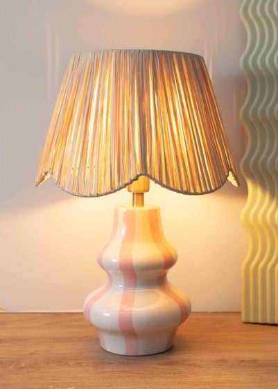 ValueLights Perrie Gloss Pink Table Lamp with Natural Tapered Shade