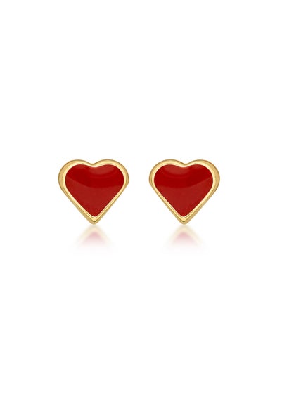 Golden Moments 9ct Yellow Gold Enamel Heart Stud Earrings