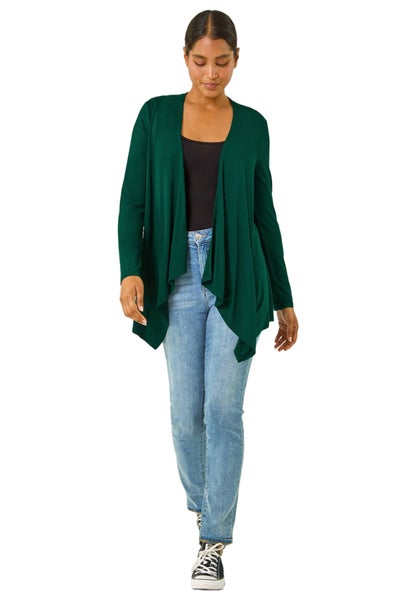 Roman Forest Green Waterfall Front Jersey Knit Cardigan