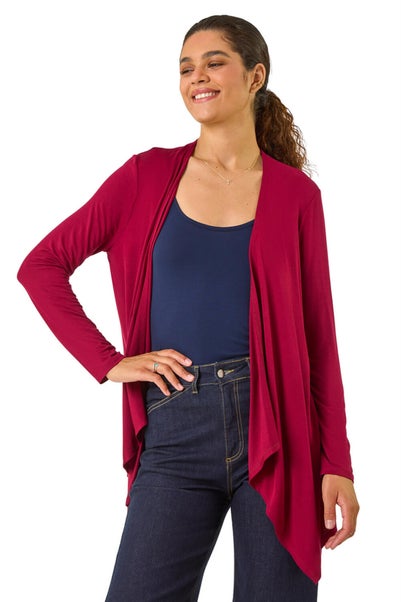 Roman Red Waterfall Front Jersey Knit Cardigan