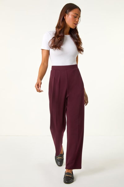 Roman Burgundy Petite Straight Leg Ponte Stretch Trouser
