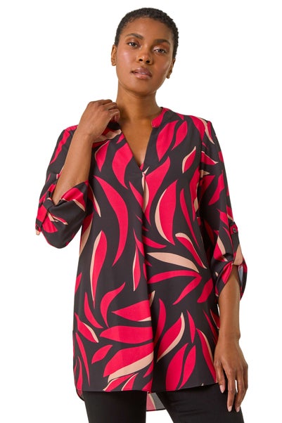 Roman Red Abstract Cut Away Neck Top