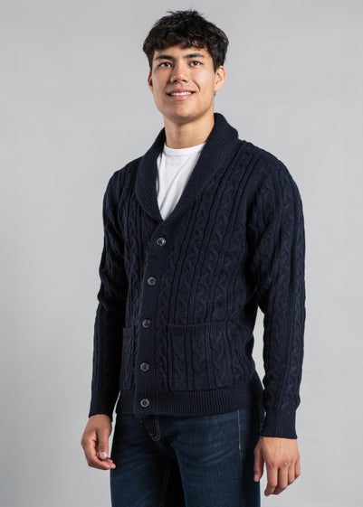 Tokyo Laundry Navy Shawl Neck Cable Knit Cardigan