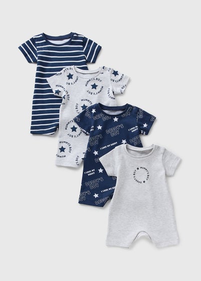 4 Pack Baby Navy Star Rompers (Newborn-18mths)