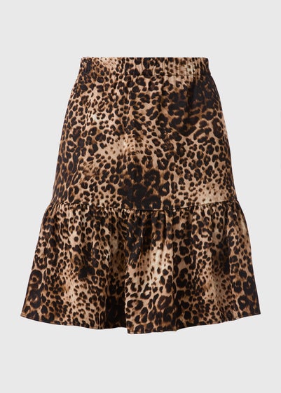 Brown Leopard Tiered Mini Skirt