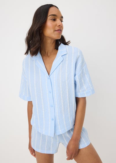 Blue Textured Stripe Short Pyjama Set