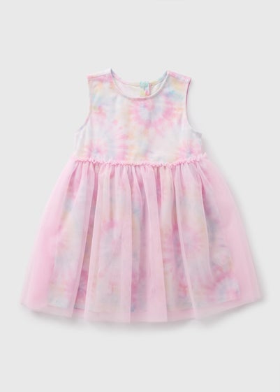 Girls Pink Tie Dye Mesh Dress (1-7yrs)