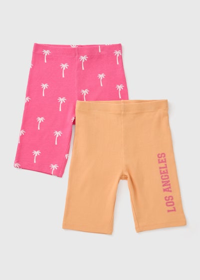 2 Pack Girls Pink & Orange Holiday Cycling Shorts (7-15yrs)