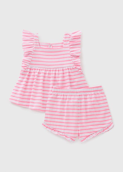 Girls Pink Stripe Frill Top & Shorts Set (1-7yrs)