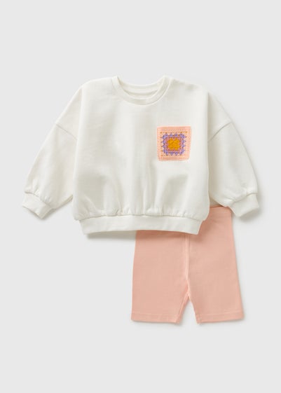 Girls Pink Crochet Sweatshirt & Shorts Set (1-7yrs)