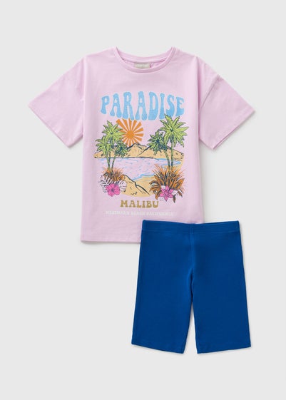 Girls Pink Paradise Malibu Top & Shorts Set (7-15yrs)