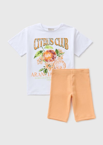 Girls Orange T-Shirt & Shorts Set (7-15yrs)