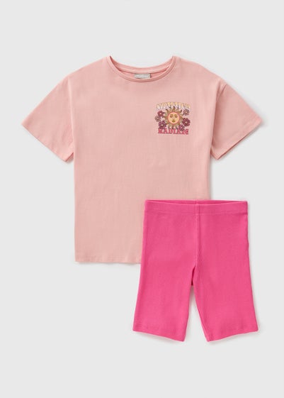 Girls Pink Celestial Top and Cycling Shorts Set (7-15yrs)