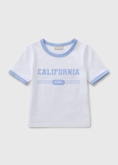 Girls White California Ringer T-Shirt (7-15yrs)