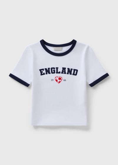 Girls White England Ringer T-Shirt (7-15yrs)