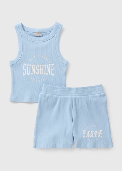 Girls Blue RIbbed Top and Vest Set (7-15yrs)