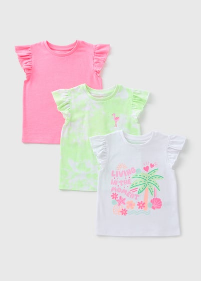 3 Pack Girls Multicolour Tie Dye T-Shirts (1-7yrs)