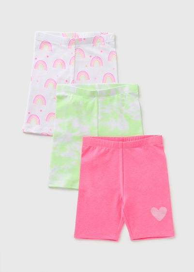 3 Pack Girls Pink Neon Shorts (1-7yrs)