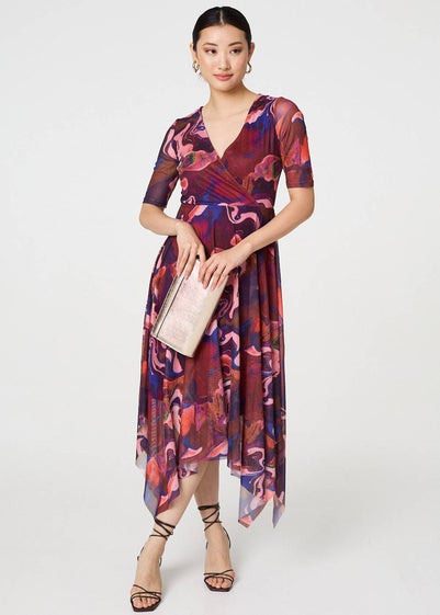 Izabel London Red Printed Semi Sheer Midi Dress