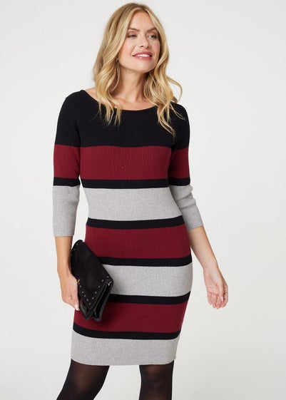 Izabel London Red Striped Knit Bodycon Short Dress