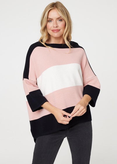 Izabel London Pink Colour Block Oversized Batwing Top