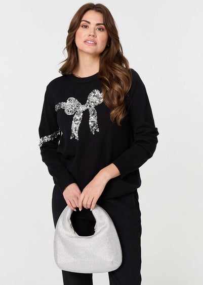 Izabel London Black Sequin Bow Print Long Sleeve Jumper