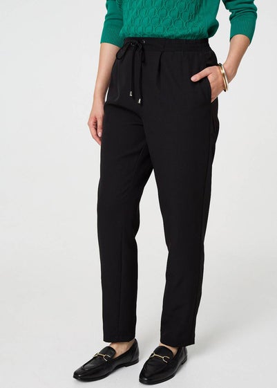 Izabel London Black Plain Drawstring Waist Slim Trousers