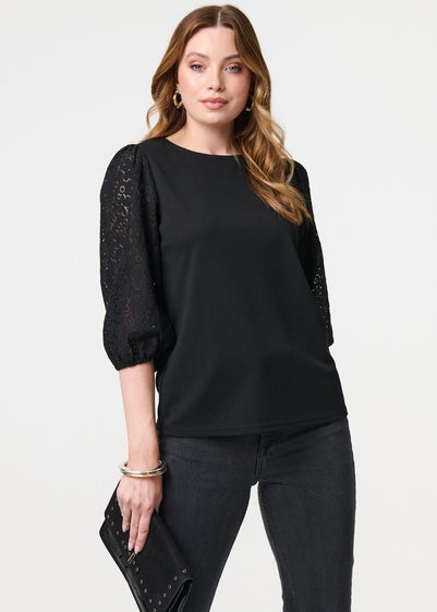 Izabel London Black Floral Lace Blouse