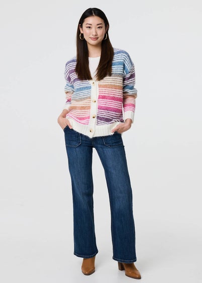 Izabel London Pink Stripe Print Relaxed V-Neck Cardigan