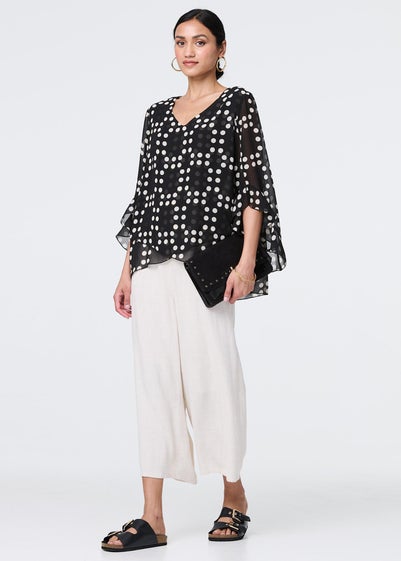 Izabel London Black Dot Print Semi Sheer Flare Sleeve Blouse