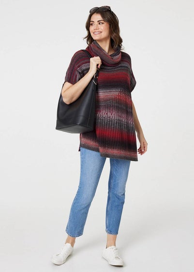 Izabel London Red Striped Cowl Neck Oversized Knit Top