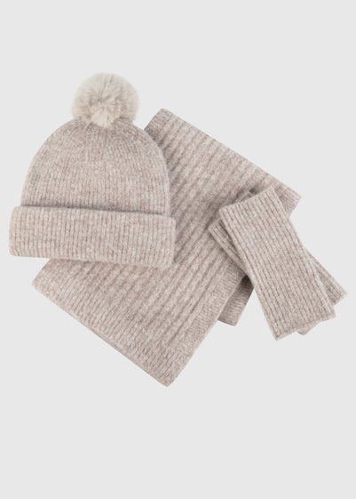 Totes Toasties Grey Ladies Knitted Hat  Scarf & Mitten Gift Set