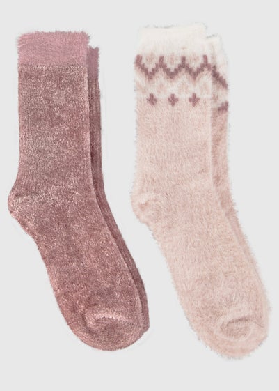 Totes Toasties Pink Ladies Fair Isle & Chenille Supersoft Bed Socks (Twin Pack)