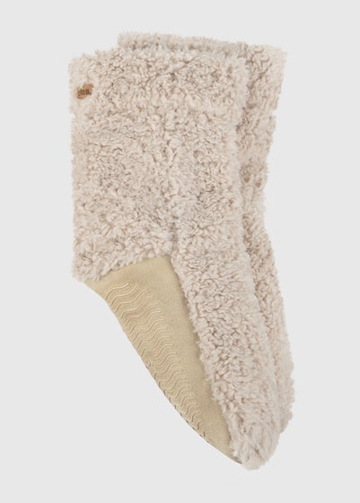 Totes Toasties Cream Ladies Faux Fur Bootie Slipper Socks