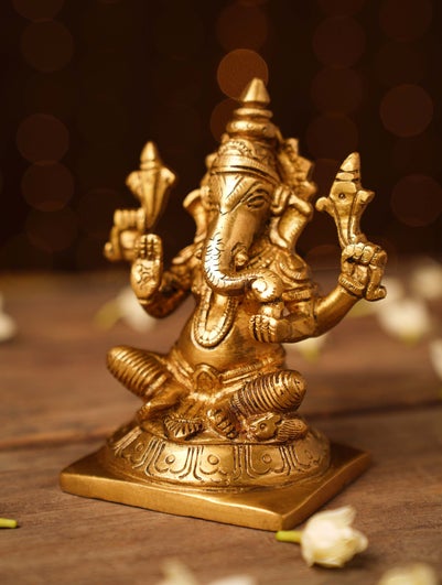 Jaypore Antique Gold Brass Hand Crafted Ganesha Idol - Free Size