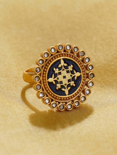 Jaypore Women Gold Adjustable Gold Plated Silver Ring - Free Size