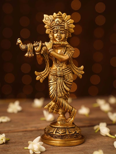 Jaypore Antique Gold Brass Hand Crafted Krishna Idol - Free Size