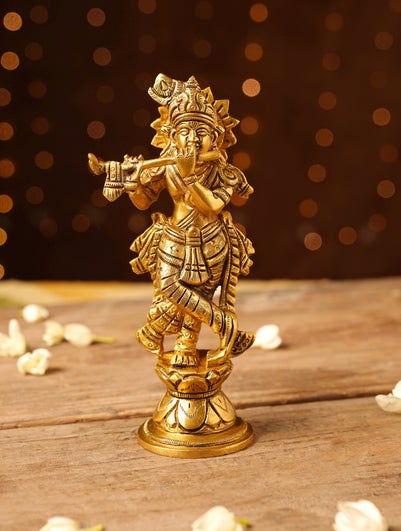 Jaypore Antique Gold Brass Krishna Idol - Free Size